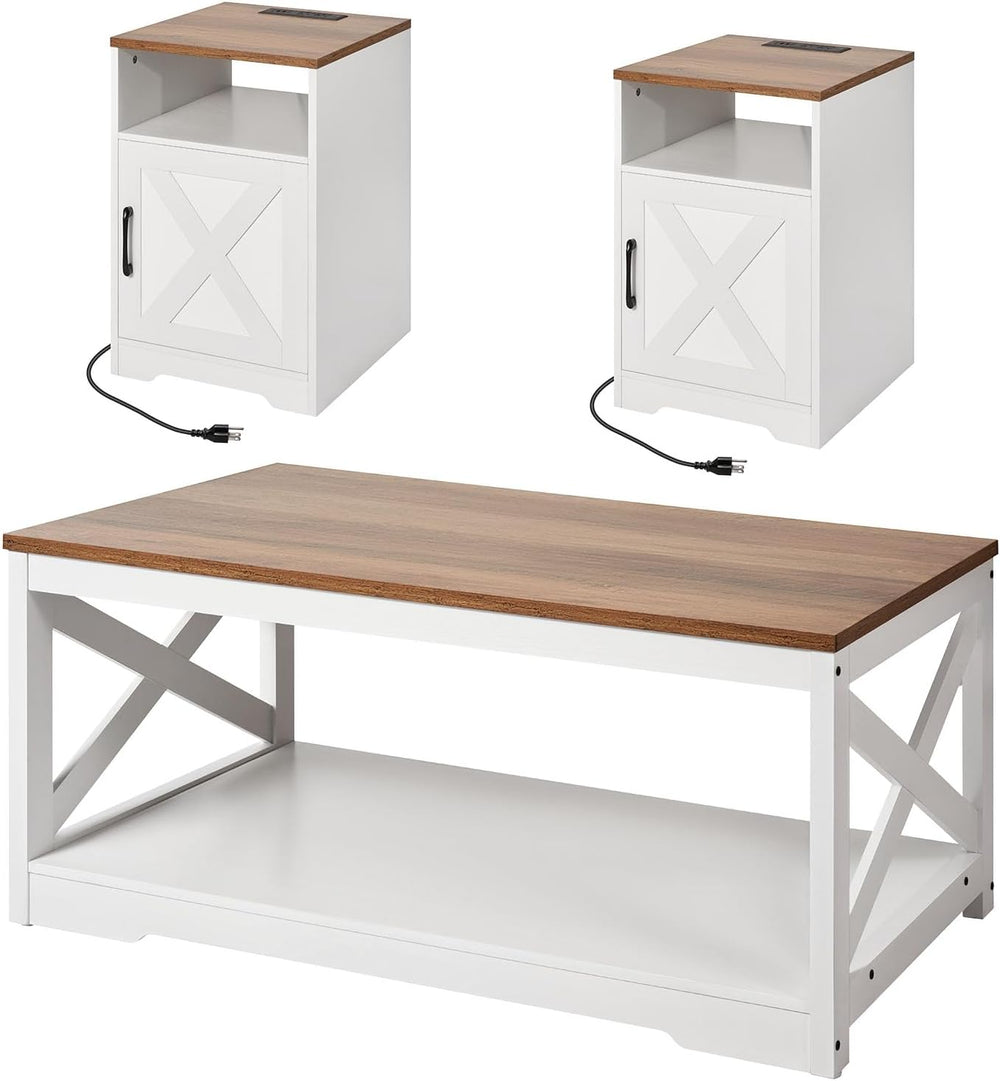 VEVOR 3 Pieces Farmhouse Coffee Table Sets, 40 in Industrial Coffee Table wit...