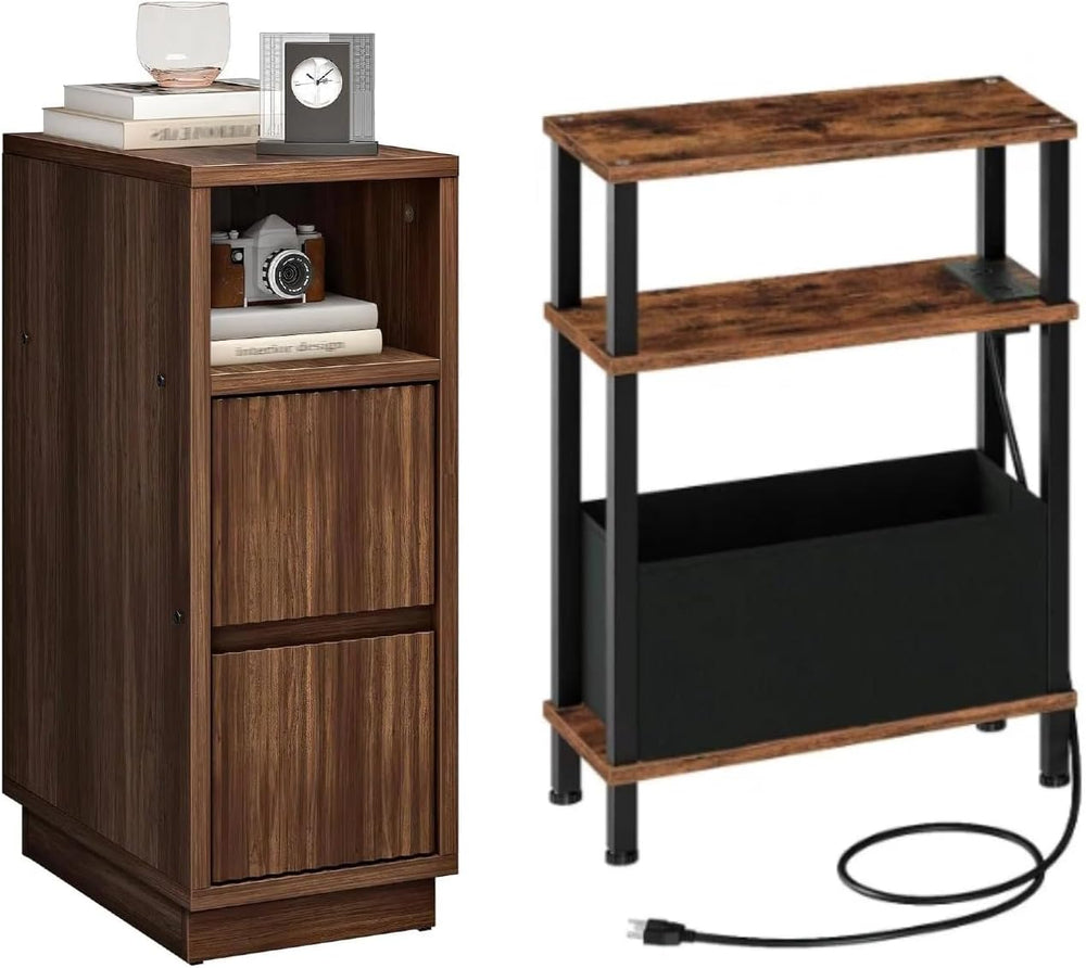 CHOEZON Narrow Nightstand and Narrow Skinny Side Table with Charging Station ...