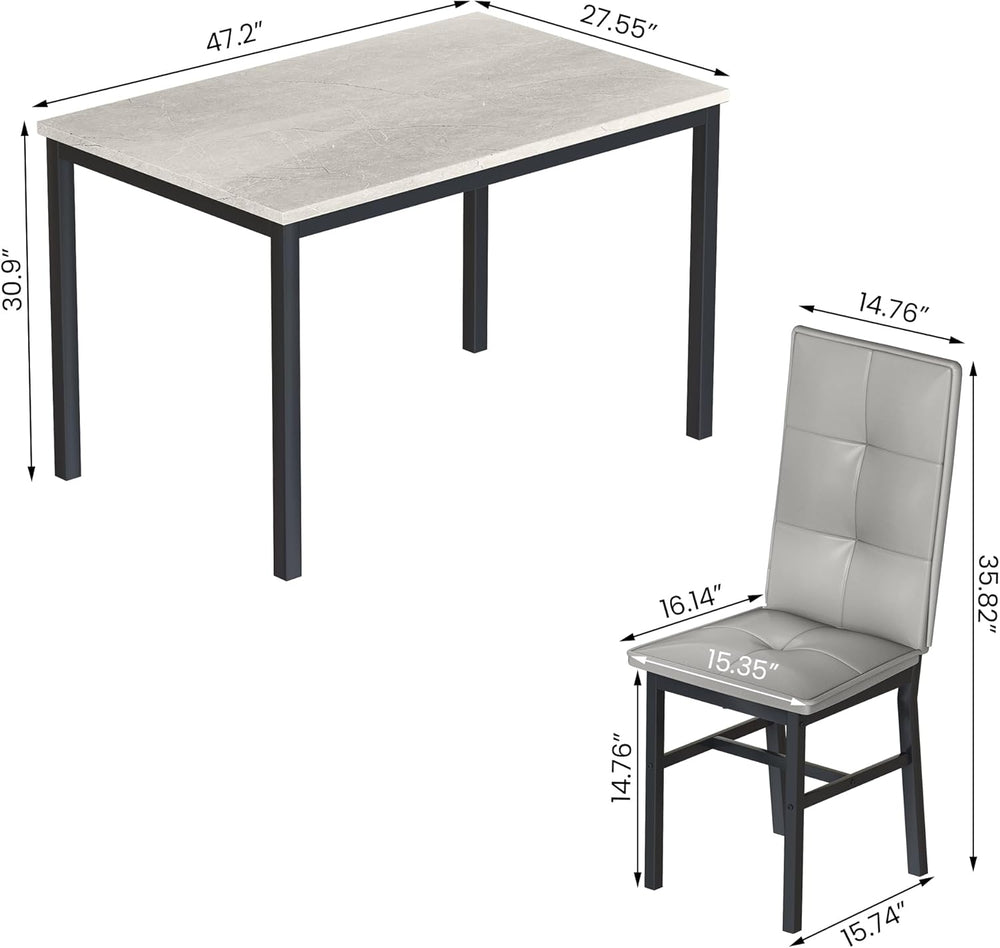 Hooseng Dining Table Set for 4, Faux Marble Small Kitchen Table with 4 PU Lea...