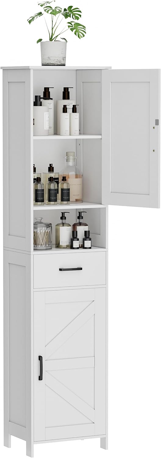 Homhedy 67" H Tall Bathroom Storage Cabinet with 2 Barn Doors and 1 Draw...