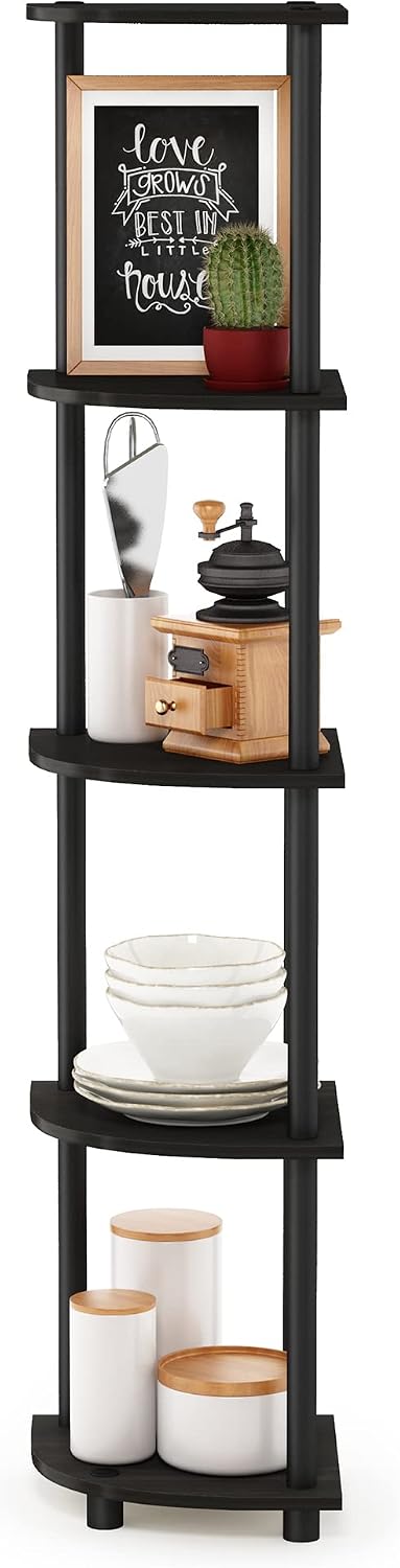 Furinno TURN-N-TUBE Corner Shelf, 5-Tier Corner Bookshelf, Open Storage Shelv...