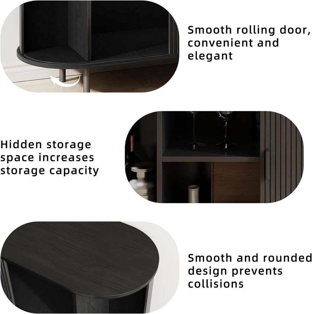 40" Fluted Buffet Sideboard Cabinet with Sliding Door, Black
