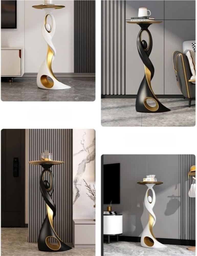 Special Metal End Table with Tray Top, Modern Creative Resin Statue, Floor-St...