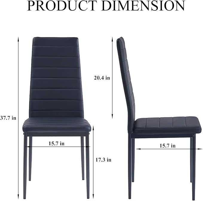 Black PU Dining Chairs Set of 4, Modern Kitchen & Dining Room Chairs Faux...