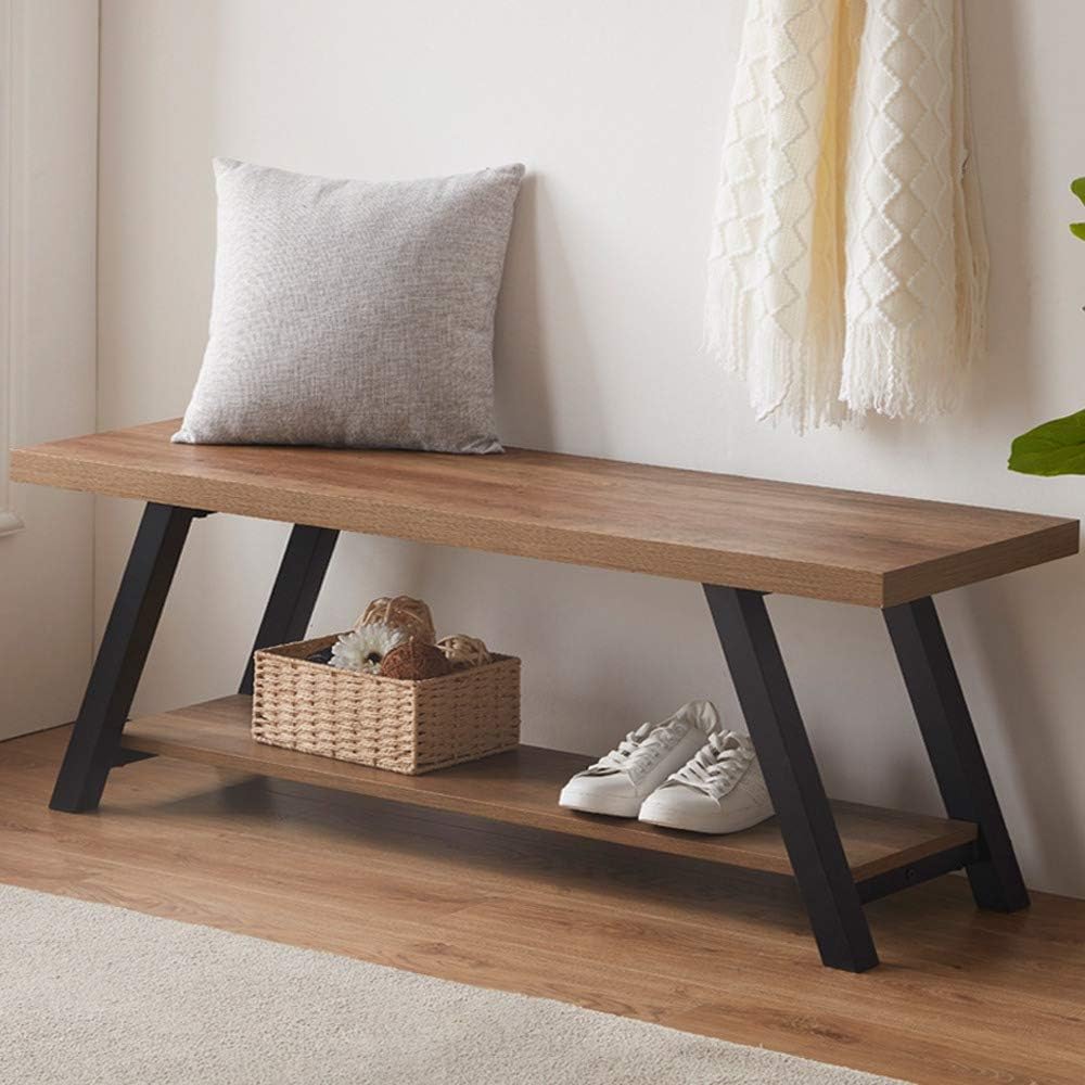 LVB Industrial Entryway Bench, Wood and Metal Storage Bench for Living Dining...
