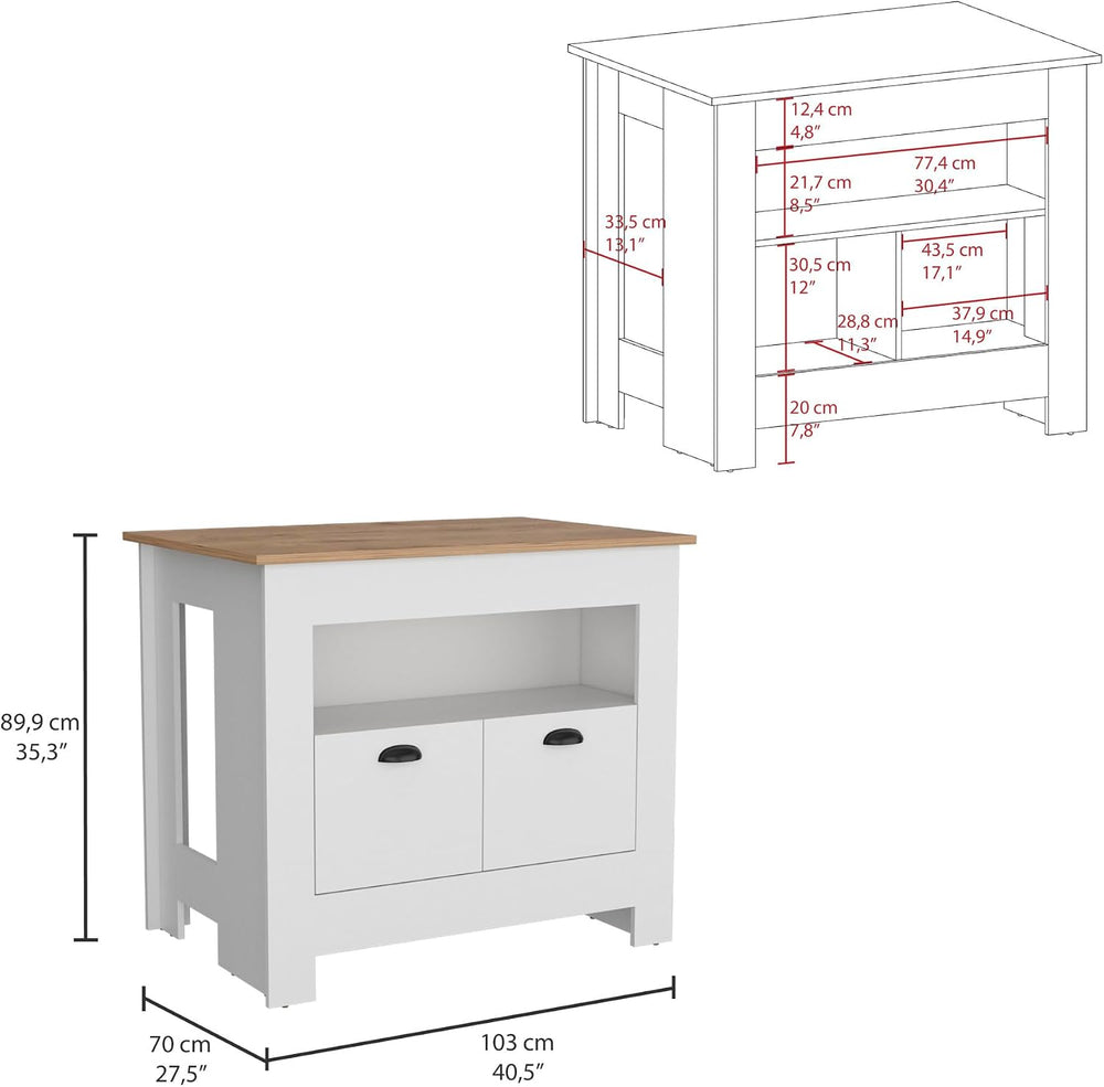 Kitchen Island Two Door Cabinet and Shelf in Multicolor | Includes two cabine...