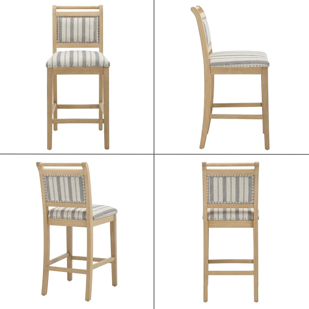 chairus 26" Farmhouse Counter Height Bar Stools Set of 2, Striped Linen