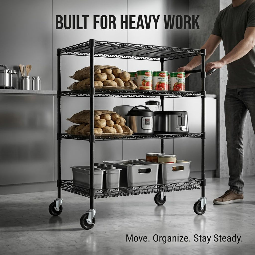 Finnhomy 4 Tier Heavy Duty Commercial Grade Rolling Cart with Handle Bar, Met...