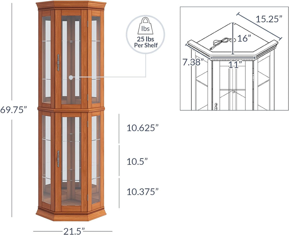 BELLEZE Lighted 3-Side Glass Display Curio Cabinet w/Tempered Glass Doors and...