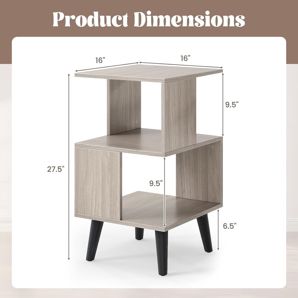 GOFLAME 3-Tier End Table Set of 2, Wood Sofa Side Table with Open Storage She...