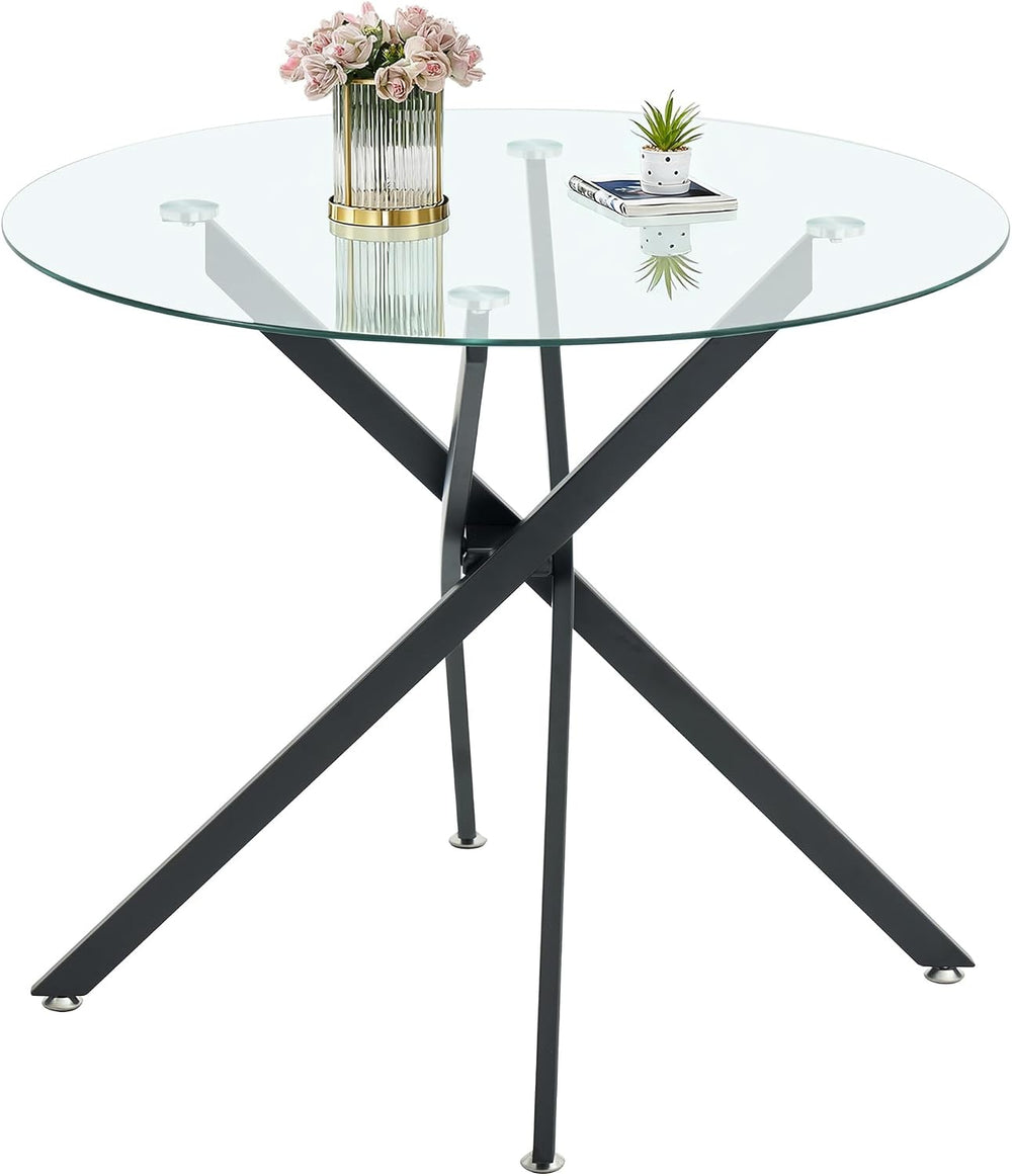 Modern Dining Table for 4-6 People, 47" Round Dining Table with Black Ch...