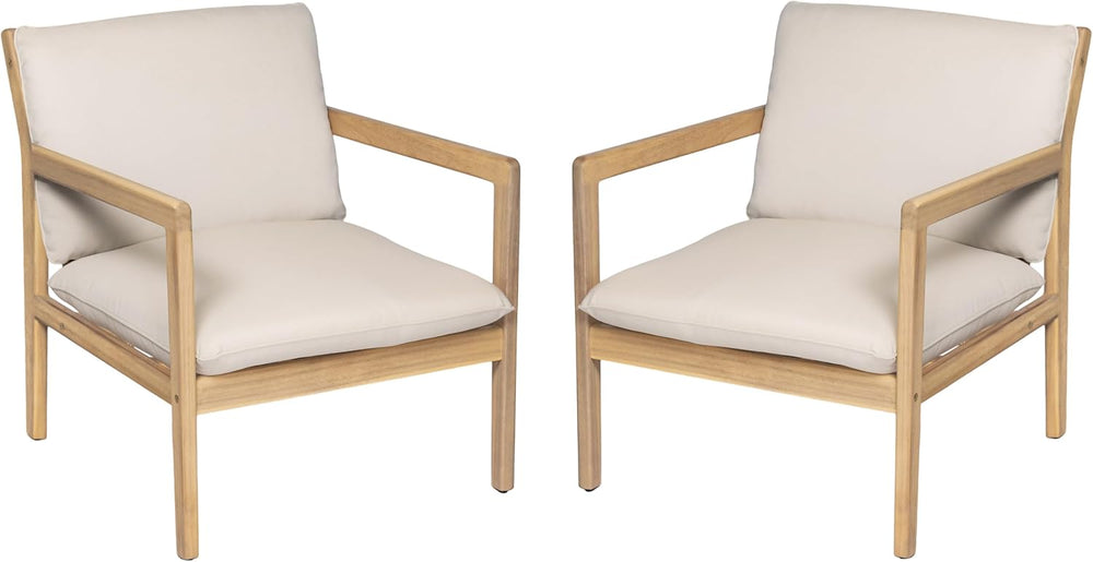 Elountik Acacia Wood Patio Club Chair Set of 2 with Cushions, Outdoor Armchai...