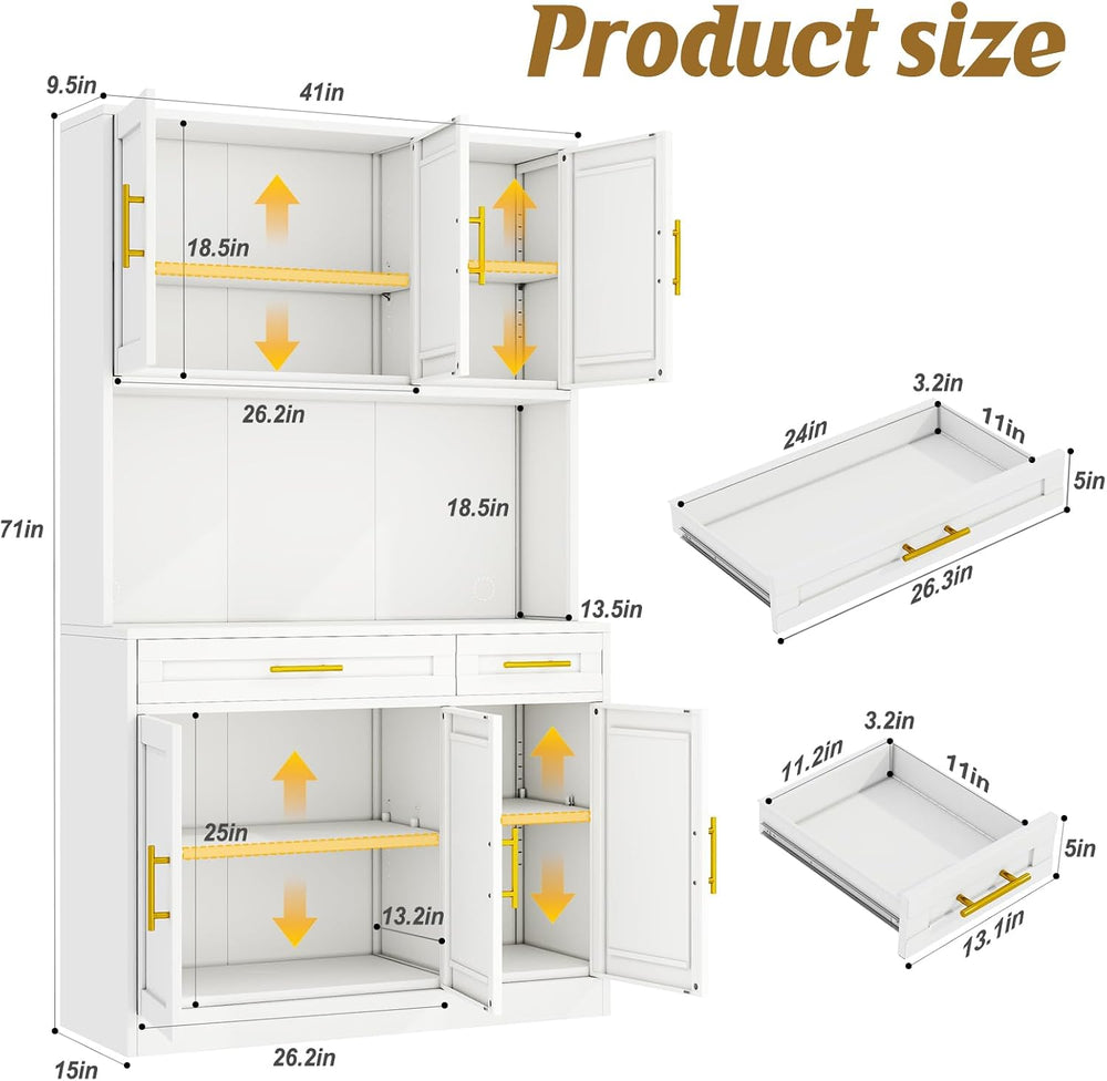 71" Metal Large Pantry Storage Cabinet with Adjustable Shelves,Kitchen P...