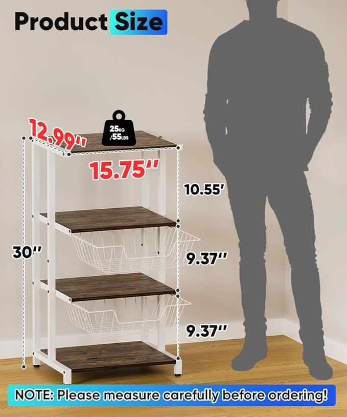 Media Stand with Two Detachable Baskets, 4-Tier AV Media Stand Corner Shelf f...
