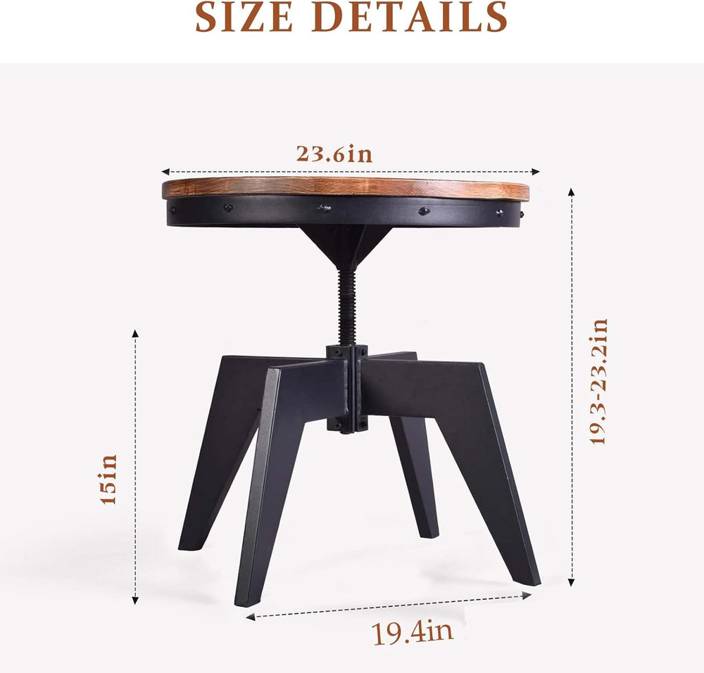 Topower Industrial Retro Round Table End Table Antique Height Ajustable Black...