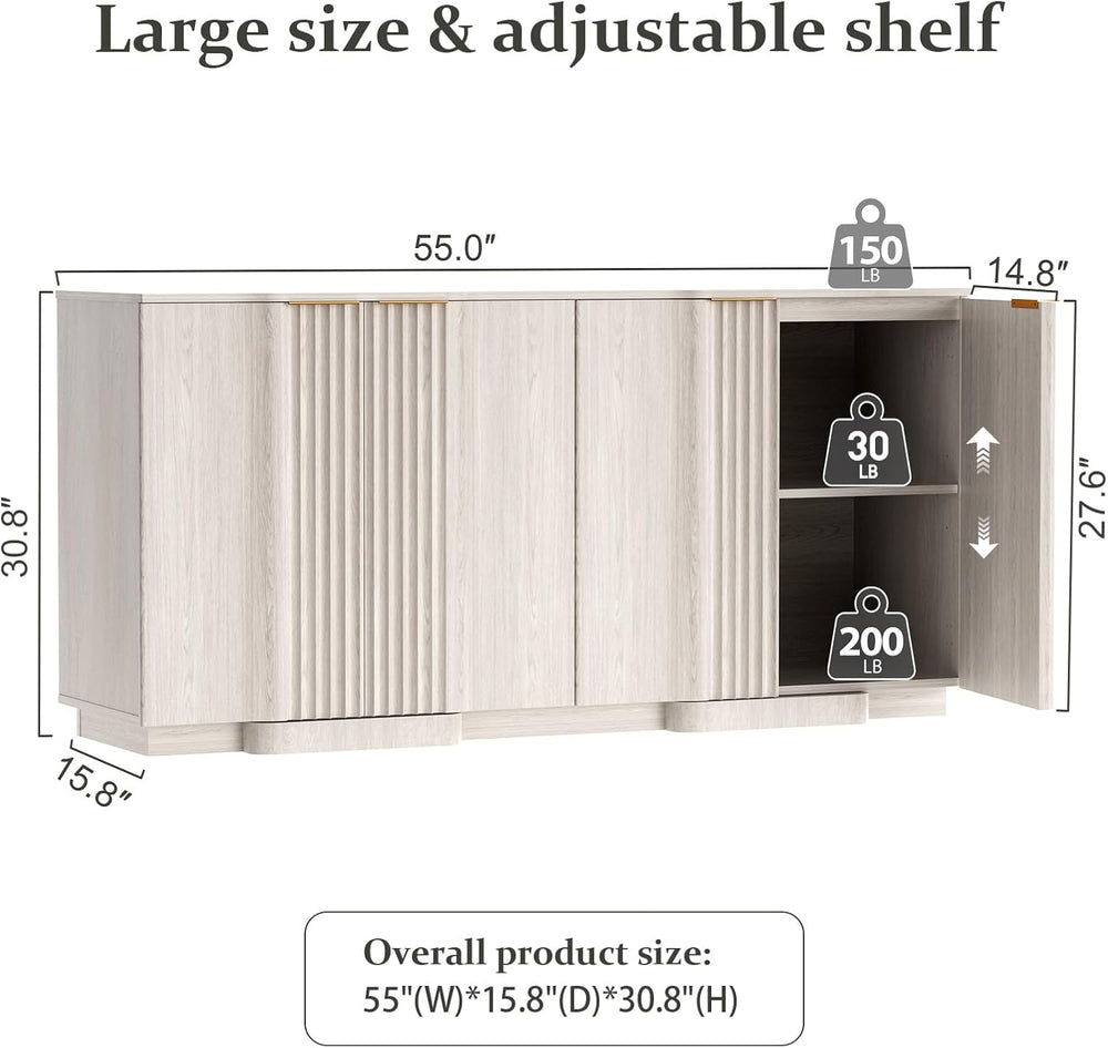 Brafab Buffet Cabinet, 55" Modern Farmhouse Accent Sideboard Cabinet wit...
