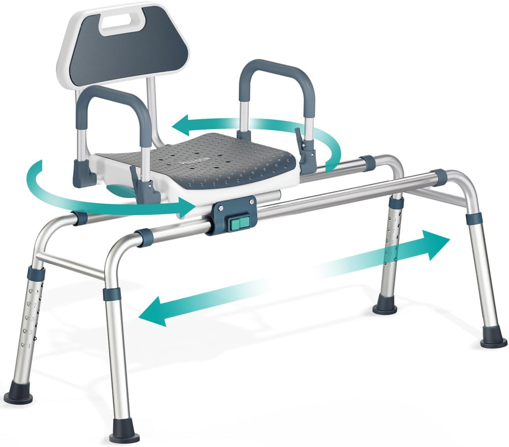 Sliding Shower Chair Tub Transfer Bench with Swivel Seat, Shower Bench for El...