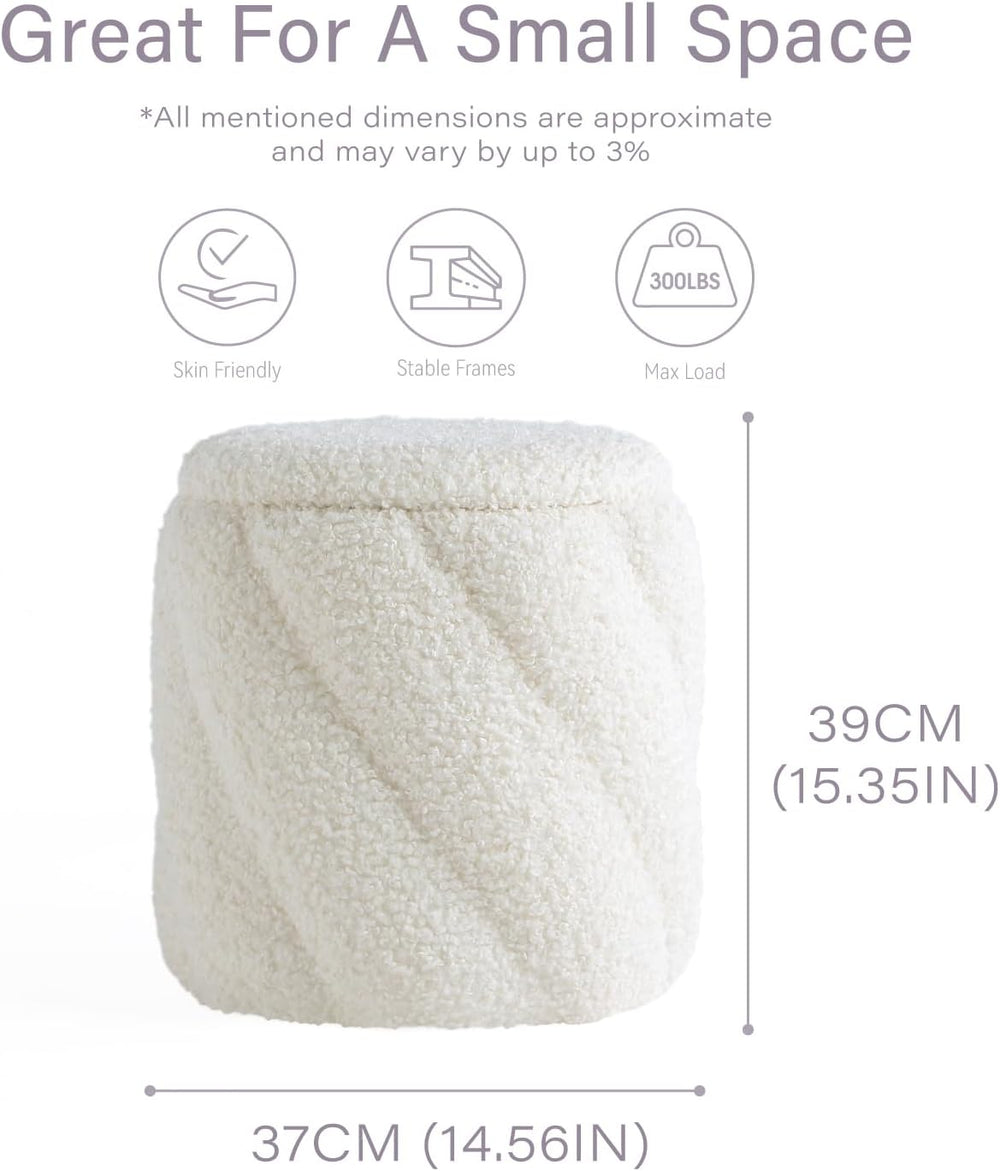 Get Set Style Round Ottoman with Soft Padded Seat, Storage Vanity Stool for M...