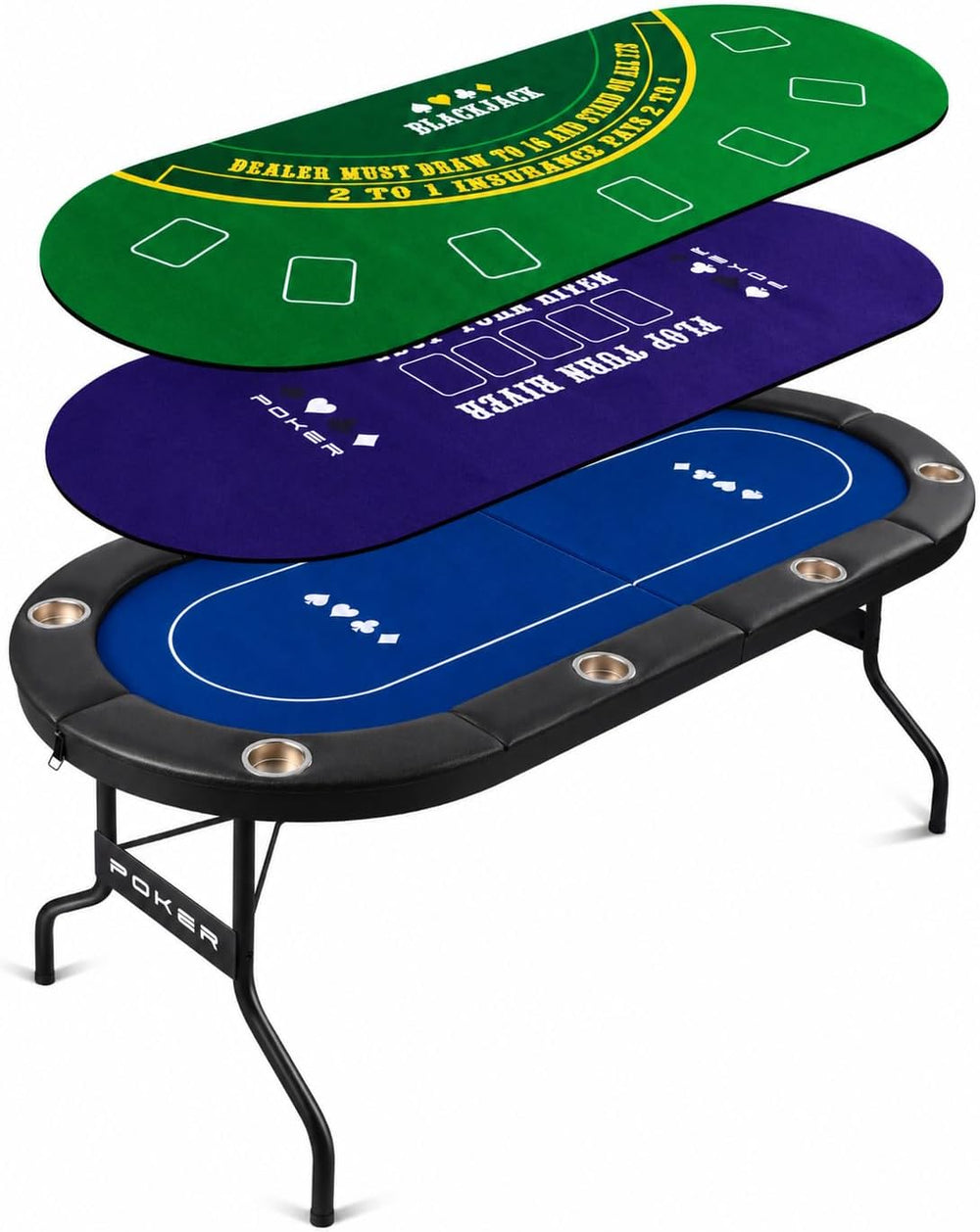 3-in-1 Foldable Poker Table for 8 Players with Interchangeable Game Mat
