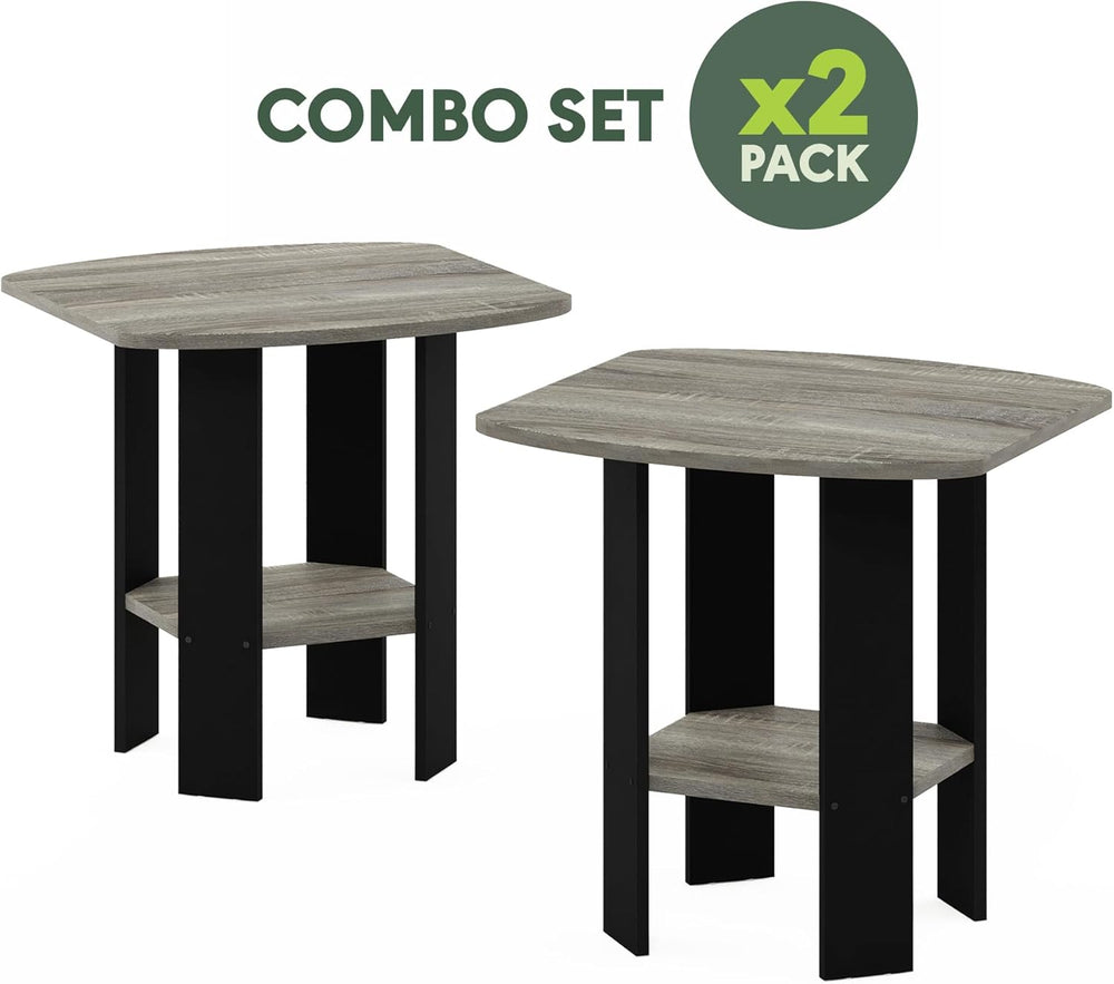 Furinno Simple Side Table Set of 2, 2-Tier Grey End Table with Soft Edges, Op...