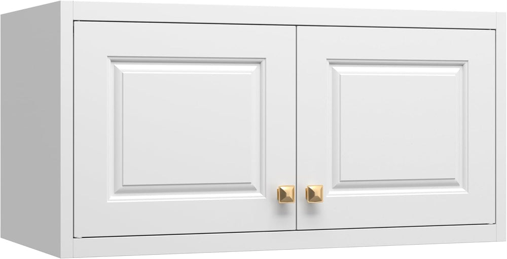 32" Wall Storage Cabinet with 2 Doors & Gold Handles | Black Metal, ...