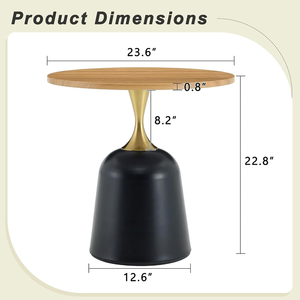 Modern 23.6" Round End Table, Wood Grain Side Table with Heavy-Duty Meta...