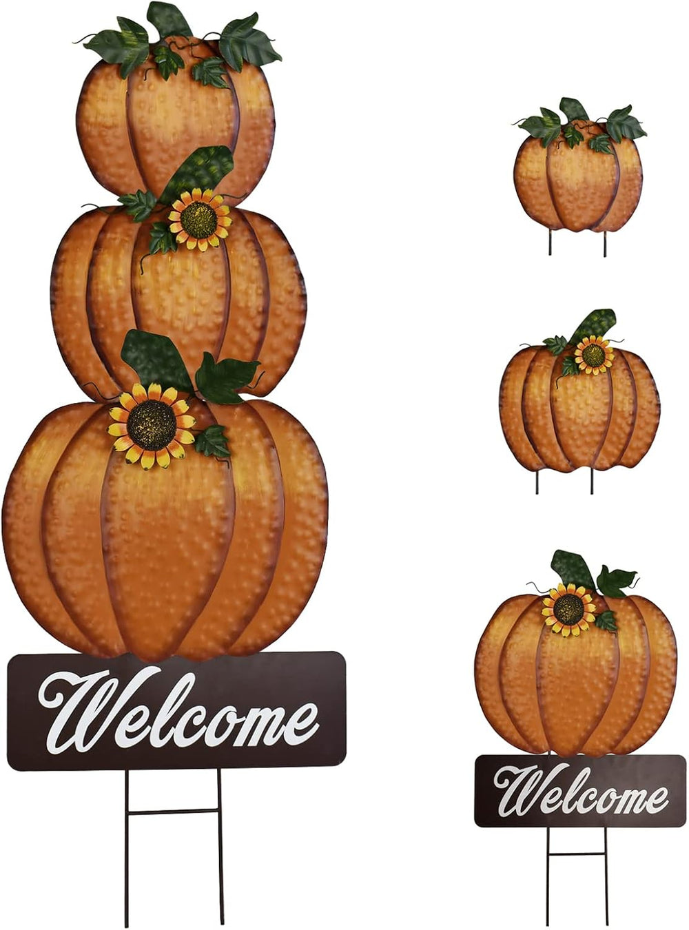 Metal Fall Pumpkin Stake Decorative Stacked Pumpkins Yard Welcome Sign