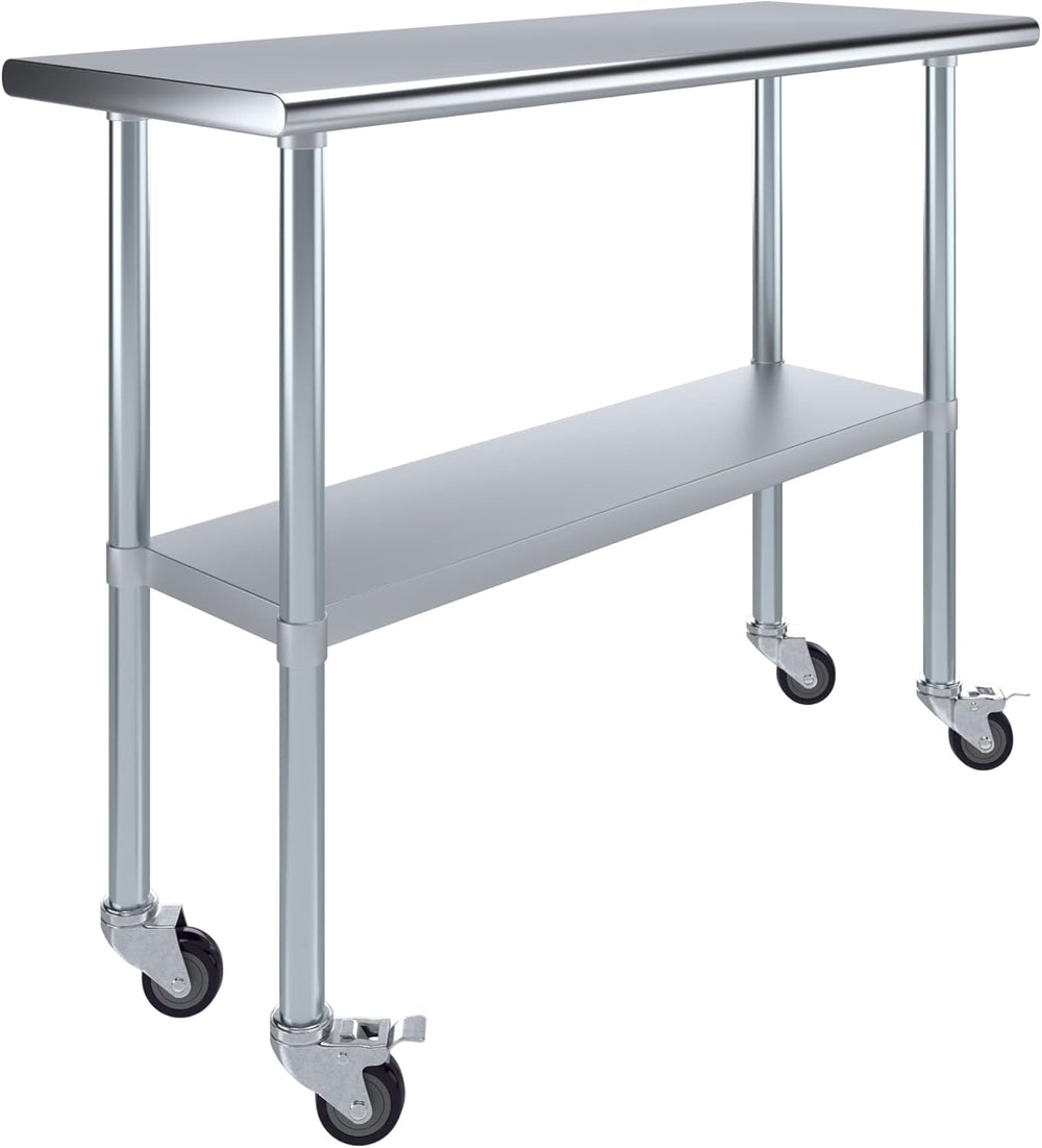 AmGood 48" Long x 18" Deep Stainless Steel Table with Casters