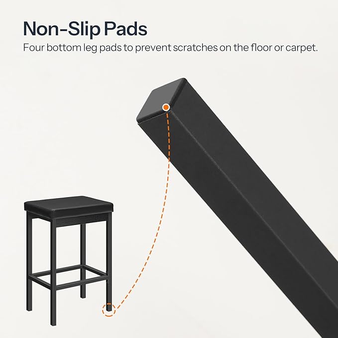 HOOBRO Bar Stools, Set of 3 Modern Black Rectangular Bar Chairs, 24.8-Inch He...