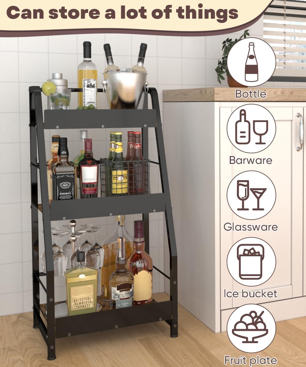 3-Tier Liquor Stand for Home Bar, Trapezoid Freestanding Whisky Bottle Holder...