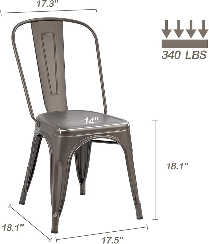 Devoko Metal Indoor-Outdoor Chairs Distressed Style Kitchen Dining Chairs Sta...
