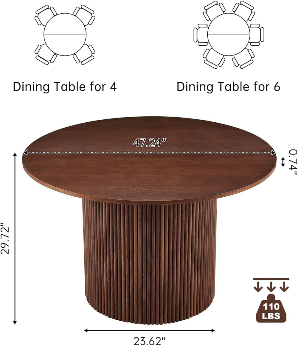47" Round Dining Table for 4, Modern Farmhouse Kitchen Table, Walnut Woo...