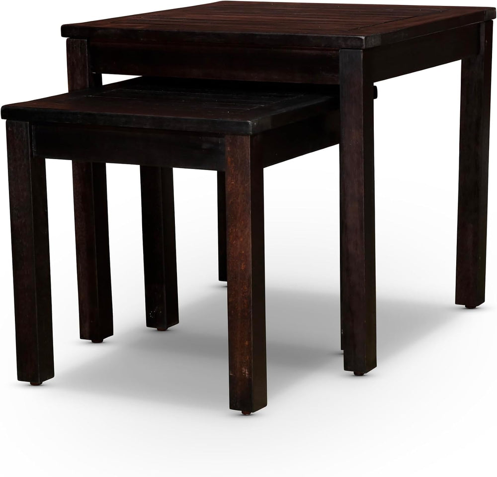 2-Piece Eucalyptus Nesting Table Set with Espresso | Nesting tables for stora...