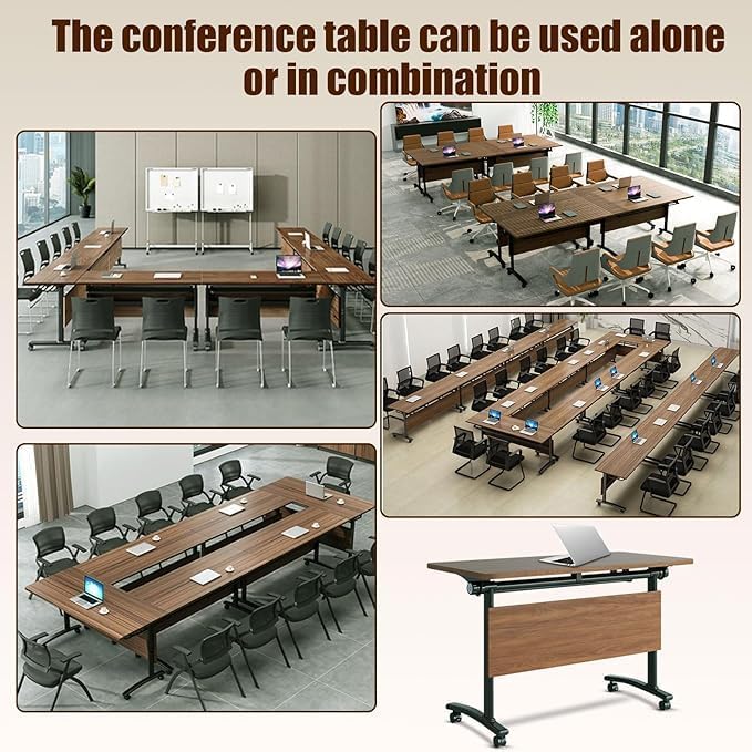 2 Pack Folding Conference Room Tables with Wheel -Modern Large Modular Confer...