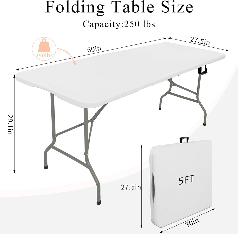 Set of 2 Folding Tables with Carrying Lightweight Rectangular Portable Plasti...