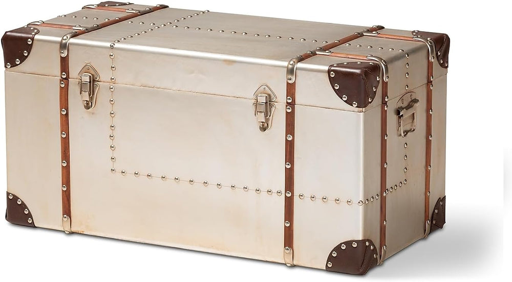 Baxton Studio Bechet Storage Trunk, Silver