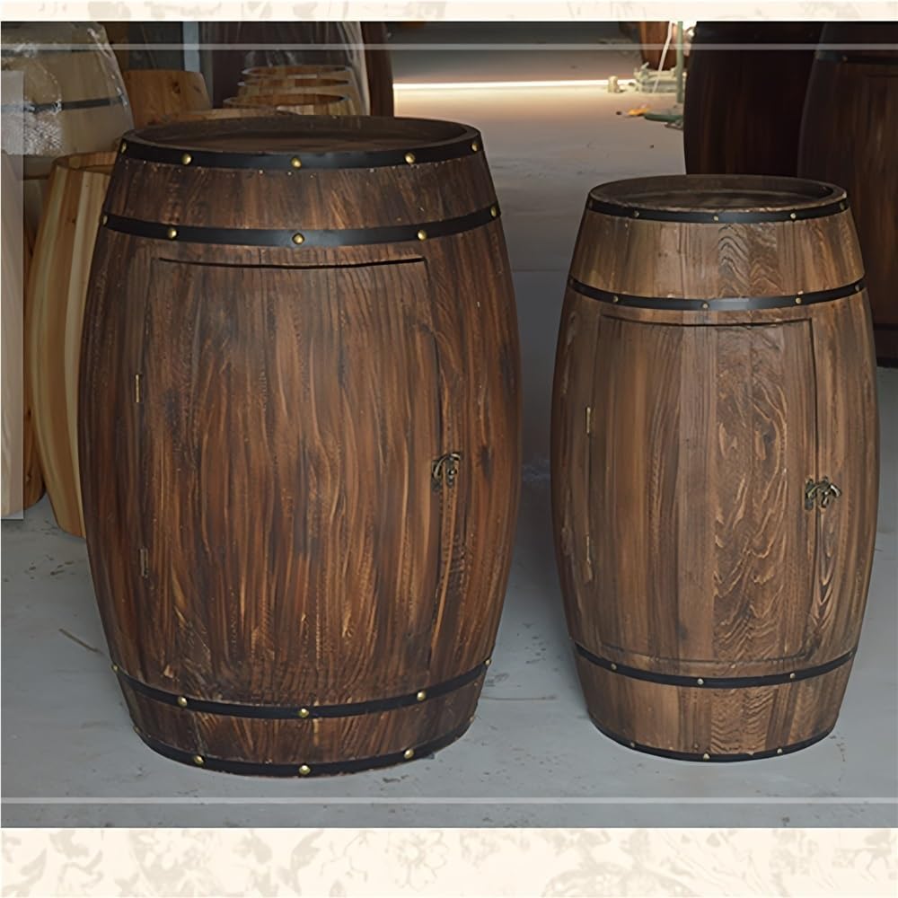 Wood Whiskey Barrel Tables, Barrels Side Table with Door, Bar Decorative Wine...