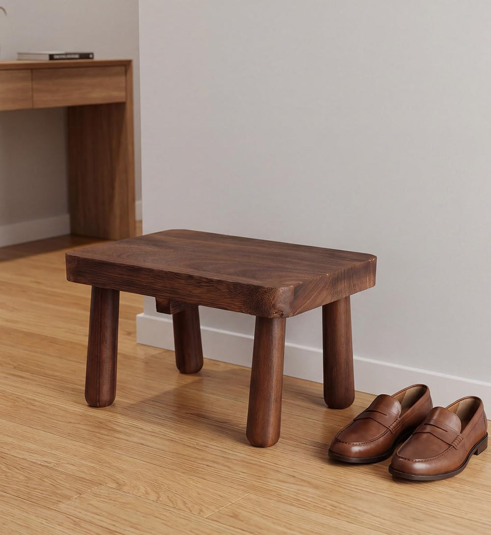 Chestnut Solid Wood Small Step Stool, Dark Brown, 11.8 x 8 x 7 in, Footrest B...