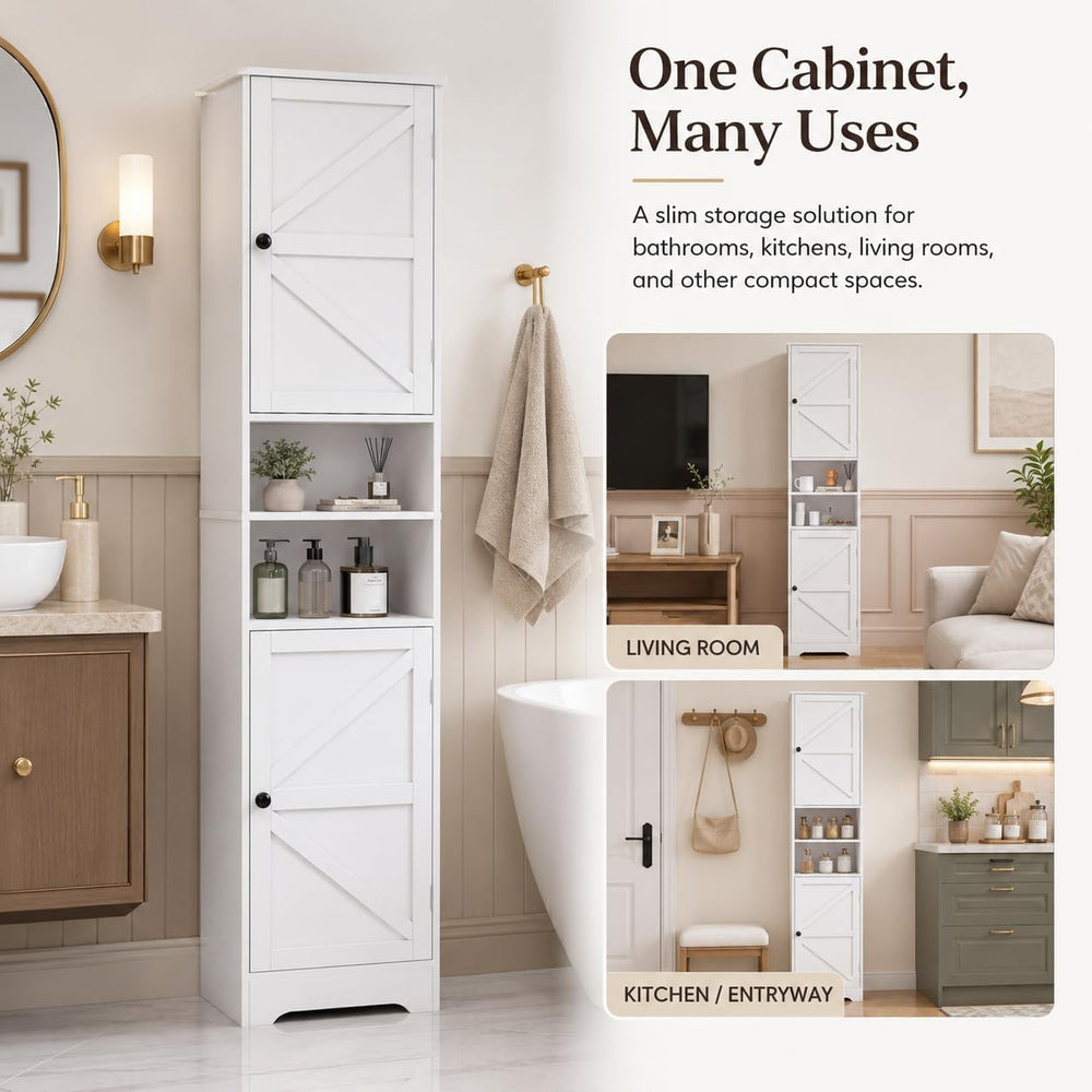 Viaozutis Tall Bathroom Storage Cabinet, Slim Freestanding Cabinet with Adjus...