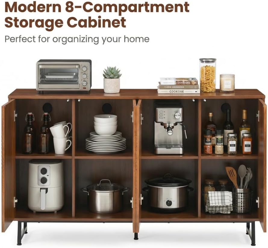 Saiveina Mid-Century Modern Walnut Sideboard Buffet Cabinet, 59 * 16 * 33 Inc...