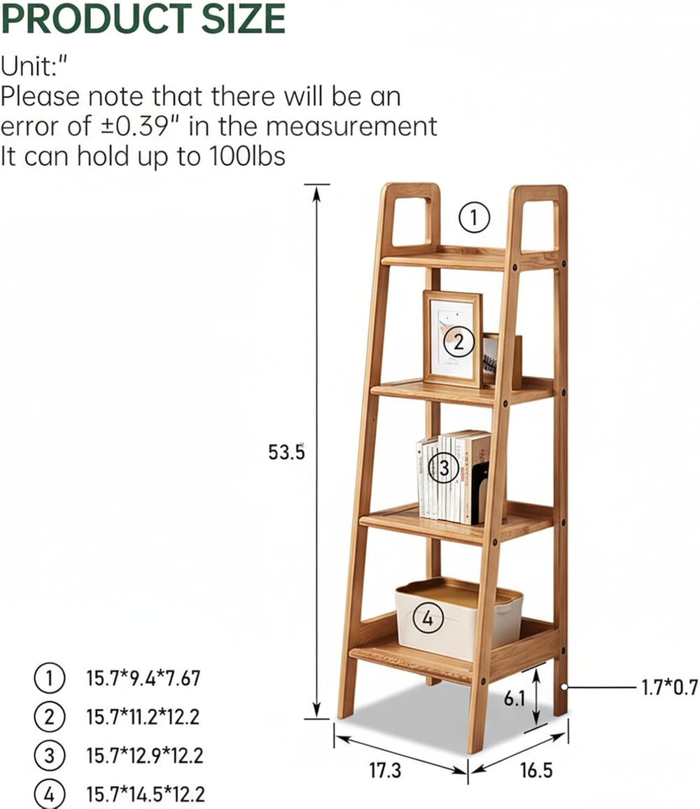 100% Solid Oak 4 Tier Ladder Shelf, Small Bookshelf, Ladder Bookshelf, Bookca...