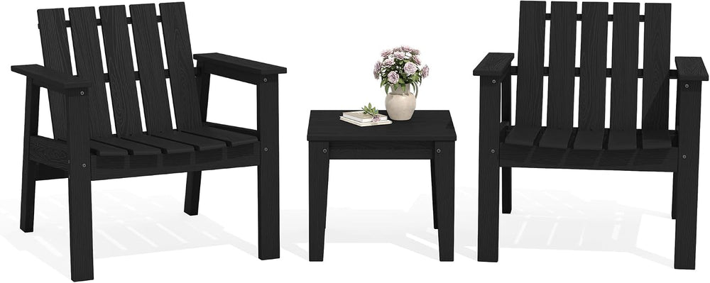 SERWALL Low Back Bistro Set-utdoor Adirondack Chairs and Side Table-Black