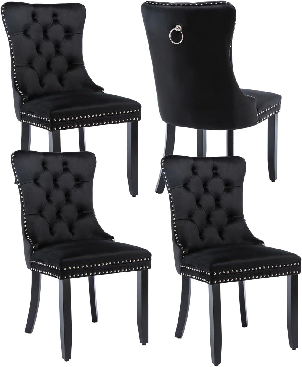 Black Velvet Dining Chairs Set of 4, Modern Upholstered Kitchen Chairs