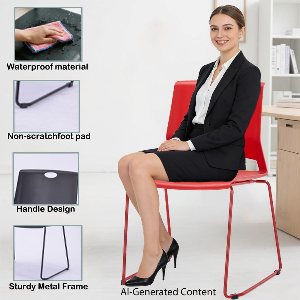 Red Stacking Conference Guest Chairs Set of 4, stackable Waiting Breakroom