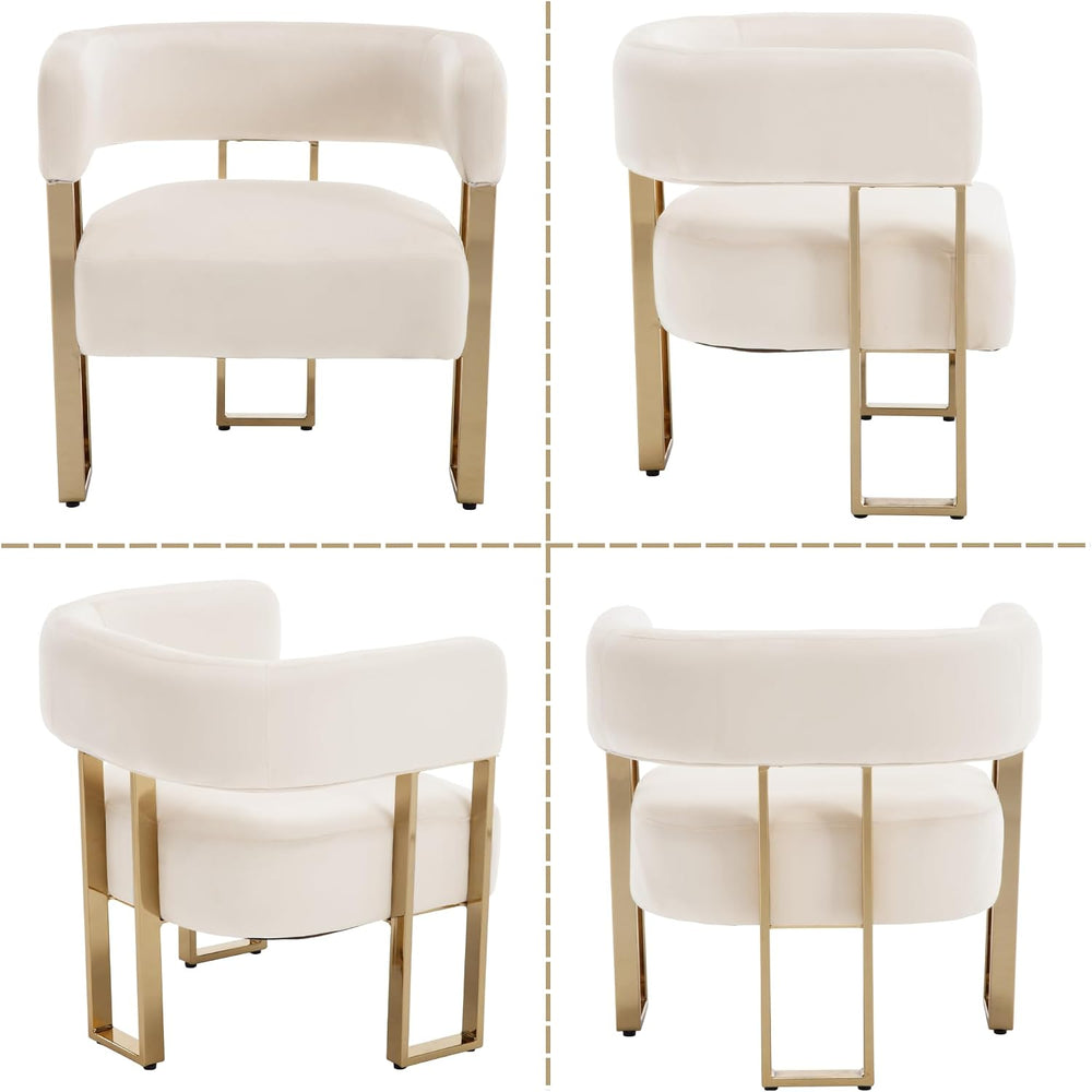 Modern Barrel Accent Chairs Set of 2, Living Room Side Chairs with Golden Met...