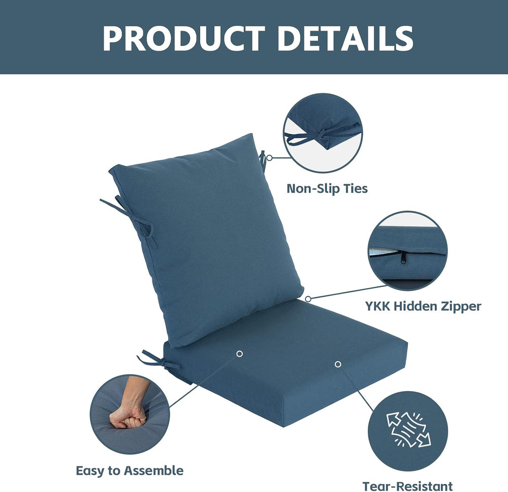 Goodgoods 20x42 Outdoor Deep Seat Cushions 2-Pack, 35D Foam, Light Blue
