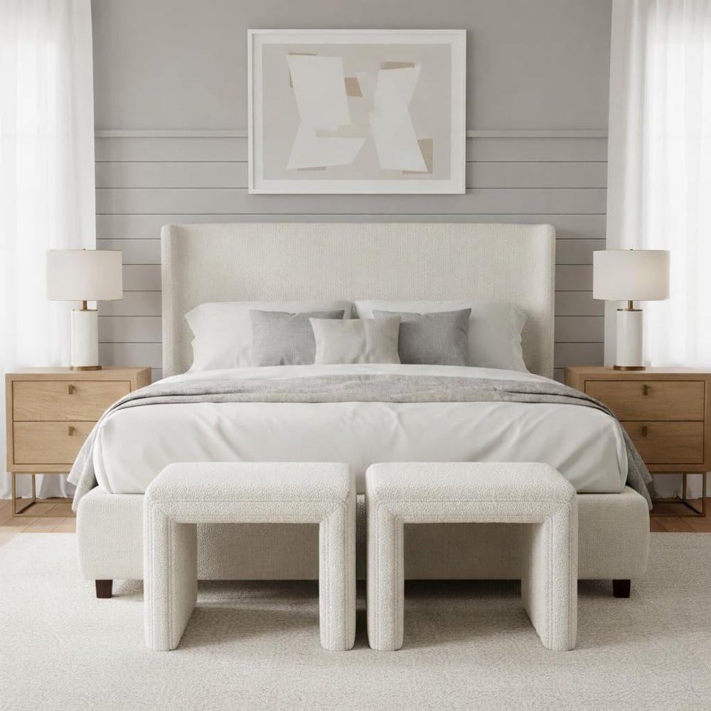 HomePop 19" Modern Channel Tufted Ottoman - Cream Boucle