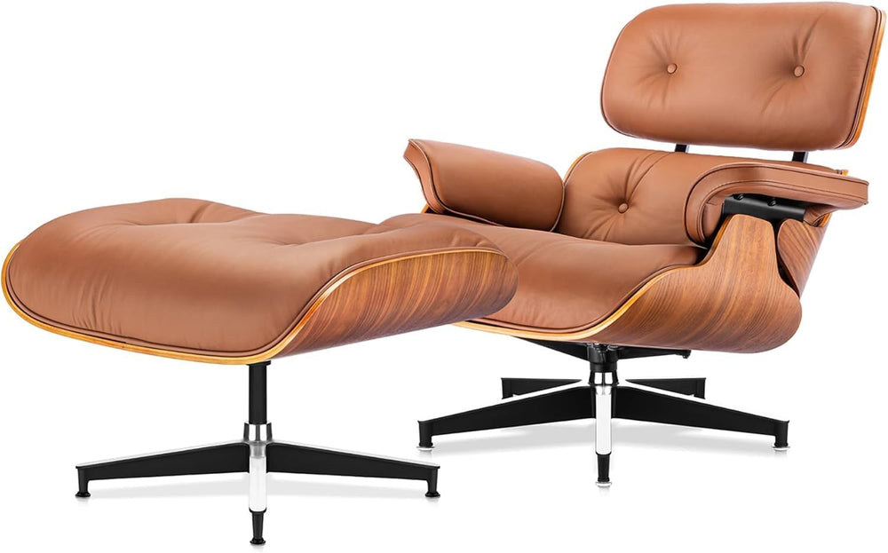 Top Black Grain Leather Mid Century Chaise Lounge Chair and Ottoman, Reading ...