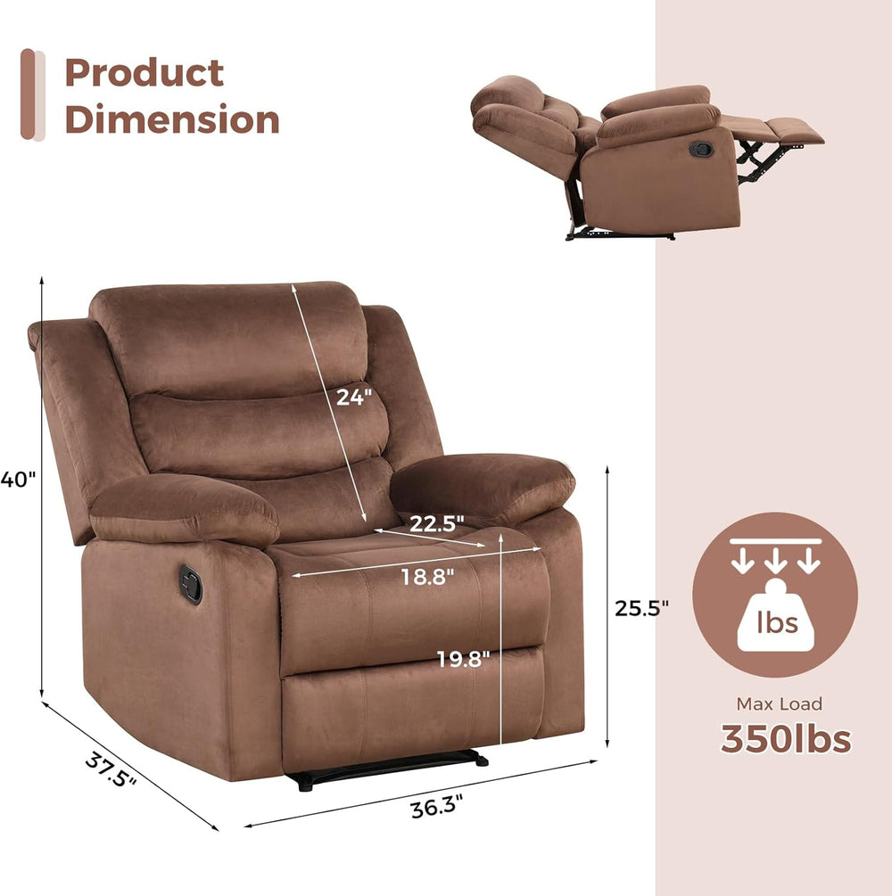 ANJ Manual Recliner Chair for Adults, Velvet Reclining Chair with Padded Arms...