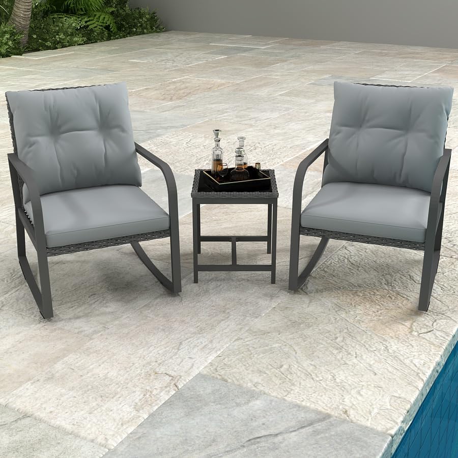 3 Piece Rocking Bistro Patio Set, Outdoor Rocking Chair, Outdoor Bistro Sets ...